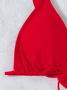 Áo bikini tam giác nơ sau viền tua rua, cho kỳ nghỉ hè trên bãi biển - Màu Hồng  Dưa hấu - Xem 3