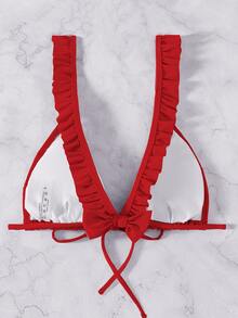 Áo bikini tam giác nơ sau viền tua rua, cho kỳ nghỉ hè trên bãi biển - Màu Hồng  Dưa hấu - Xem 6