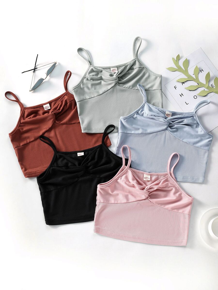 Girls 5pcs Rib Knit Twist Front Cami Top - Multicolor - View 1