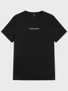GENTILAND Men Letter Graphic Tee - Black - View 1