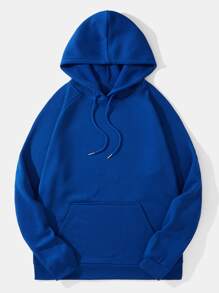 Men Kangaroo Pocket Drawstring Thermal Hoodie - Royal Blue - View 1