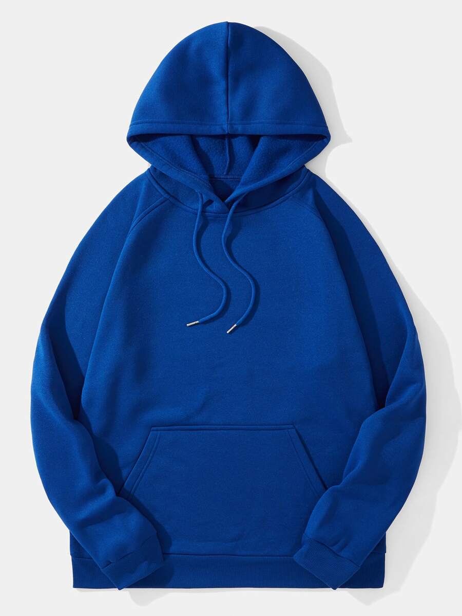 Men Kangaroo Pocket Drawstring Thermal Hoodie - Royal Blue - View 1