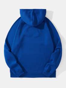 Men Kangaroo Pocket Drawstring Thermal Hoodie - Royal Blue - View 2