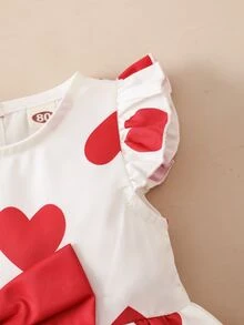Đầm em bé Nơ Bướm Xù Tim Dễ thương - Đỏ và trắng - Xem 4