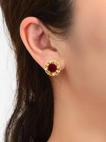 Bông tai đinh tán trang trí Pom Pom - Vàng - Xem 2