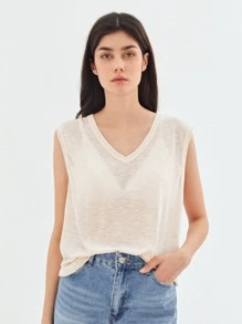 SHEIN Áo hai dây màu trơn Giải trí - Màu be - Xem 1