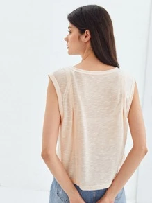 SHEIN Áo hai dây màu trơn Giải trí - Màu be - Xem 2