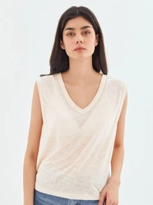 SHEIN Áo hai dây màu trơn Giải trí - Màu be - Xem 3