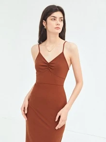 SHEIN 再生滌高開衩連衣裙 - 鏽棕色 - 查看 3