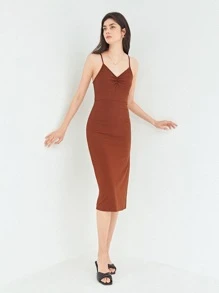 SHEIN 再生滌高開衩連衣裙 - 鏽棕色 - 查看 5