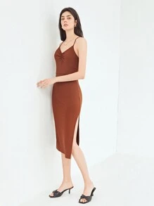 SHEIN 再生滌高開衩連衣裙 - 鏽棕色 - 查看 6