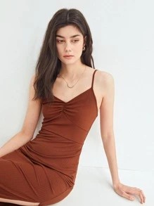 SHEIN 再生滌高開衩連衣裙 - 鏽棕色 - 查看 8