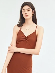 SHEIN 再生滌高開衩連衣裙 - 鏽棕色 - 查看 9