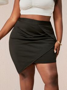 SHEIN SXY Váy Plus Size Bất đối xứng màu trơn Giải trí - màu đen - Xem 1