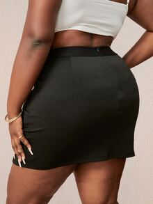 SHEIN SXY Váy Plus Size Bất đối xứng màu trơn Giải trí - màu đen - Xem 2