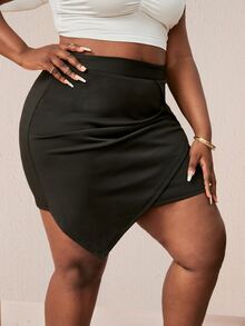 SHEIN SXY Váy Plus Size Bất đối xứng màu trơn Giải trí - màu đen - Xem 3