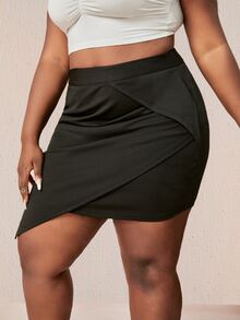 SHEIN SXY Váy Plus Size Bất đối xứng màu trơn Giải trí - màu đen - Xem 4