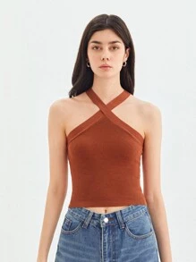 SHEIN Áo len nữ vest Gân đan màu trơn Giải trí - Rỉ Nâu - Xem 6