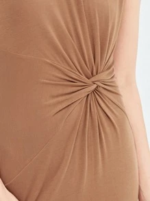 SHEIN 扭結連衣裙粘膠纖維 - 卡其色 - 查看 5