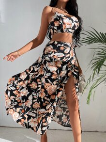 SHEIN SXY Floral Print Cami Top & Wrap Skirt - Multicolor - View 6