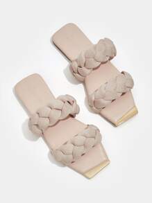 Metal Decor Braided Detail Slide Sandals - Apricot - View 2