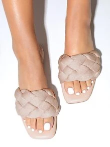 Braided Detail Slide Sandals - Dusty Pink - View 6