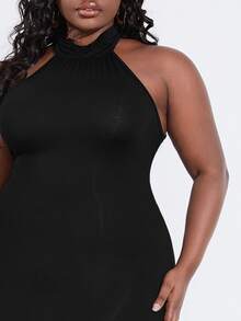 SHEIN Plus Backless Split Back Halter Dress - Black - View 5