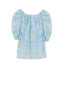 滿版植物圖案露肩上衣 - 淺藍色 - 查看 2