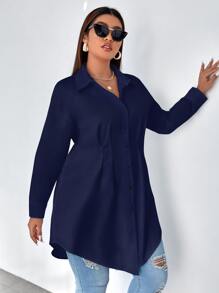 Calvaya Camisa con fruncido de hombros caídos - Azul Marino - Ver 1