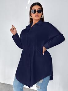 Calvaya Camisa con fruncido de hombros caídos - Azul Marino - Ver 3