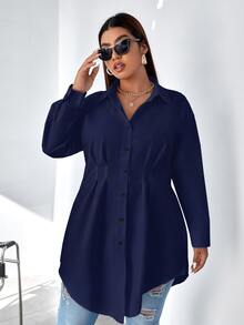 Calvaya Camisa con fruncido de hombros caídos - Azul Marino - Ver 4