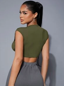 SHEIN SXY 深V領扭結T恤 - 軍綠色 - 查看 2