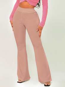 SHEIN SXY Quần nữ Gân đan màu trơn Giải trí - Bụi hồng - Xem 1