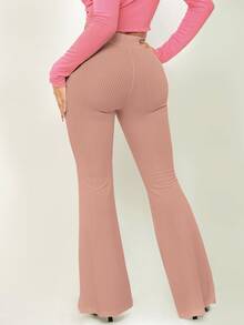 SHEIN SXY Quần nữ Gân đan màu trơn Giải trí - Bụi hồng - Xem 2