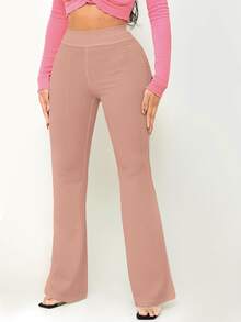 SHEIN SXY Quần nữ Gân đan màu trơn Giải trí - Bụi hồng - Xem 5