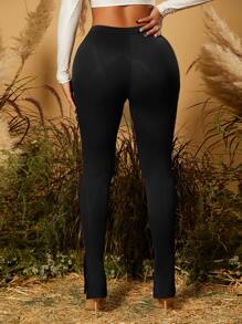 SHEIN SXY Pantalones ajustados bajo con abertura - Negro - Ver 2