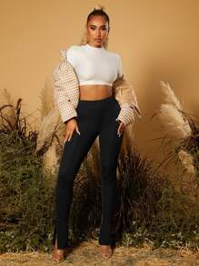 SHEIN SXY Pantalones ajustados bajo con abertura - Negro - Ver 3