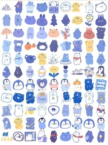 100 piezas Pegatina con estampado de dibujos animados - Multicolor - Ver 2