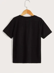 SHEIN Tween Boys' Basketball ECG Printed Short Sleeve T-Shirt For Casual Daily Wear, Summer - Black - View 2