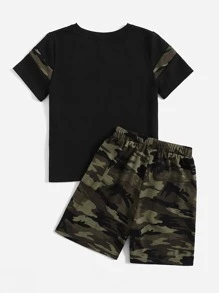 SHEIN 2pcs/Set Young Boy Camouflage Print T-Shirt And Shorts Casual Sports Set - Multicolor - View 2