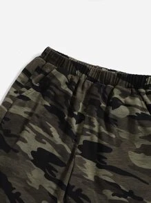 SHEIN 2pcs/Set Young Boy Camouflage Print T-Shirt And Shorts Casual Sports Set - Multicolor - View 3