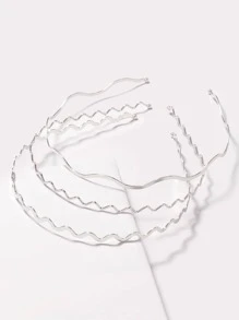 3 Nữ Vàng Kim Loại Họa Tiết Sóng Mỏng Hairbands Cho Nổ, Phong Cách Tối Giản Mũ Trùm Đầu Cổ Tiaras - Bạc - Xem 2