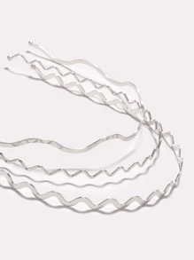 3 Nữ Vàng Kim Loại Họa Tiết Sóng Mỏng Hairbands Cho Nổ, Phong Cách Tối Giản Mũ Trùm Đầu Cổ Tiaras - Bạc - Xem 4