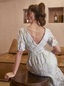 Modelyn Floral Embossing Pearls Beaded Dress - Multicolor - View 1