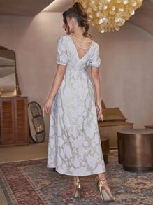 Modelyn Floral Embossing Pearls Beaded Dress - Multicolor - View 2