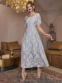 Modelyn Floral Embossing Pearls Beaded Dress - Multicolor - View 4