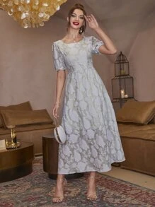 Modelyn Floral Embossing Pearls Beaded Dress - Multicolor - View 5