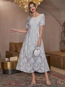 Modelyn Floral Embossing Pearls Beaded Dress - Multicolor - View 6