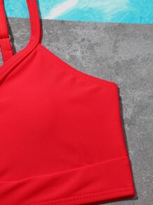 Conjunto de bikini sólido para niña preadolescente, verano playa - Rojo - Ver 4