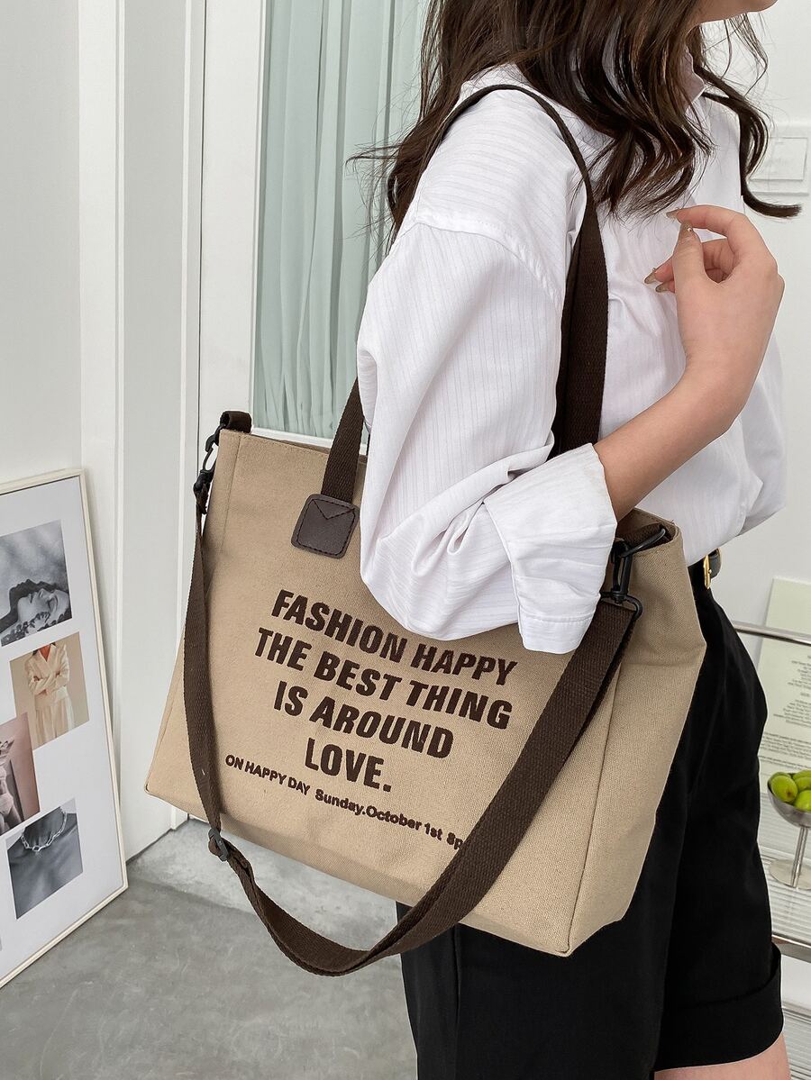 Túi Xách tay Nữ Lá thư Có thể điều chỉnh được Đôi tay cầm Đúng mốt - Màu Khaki - Xem 1